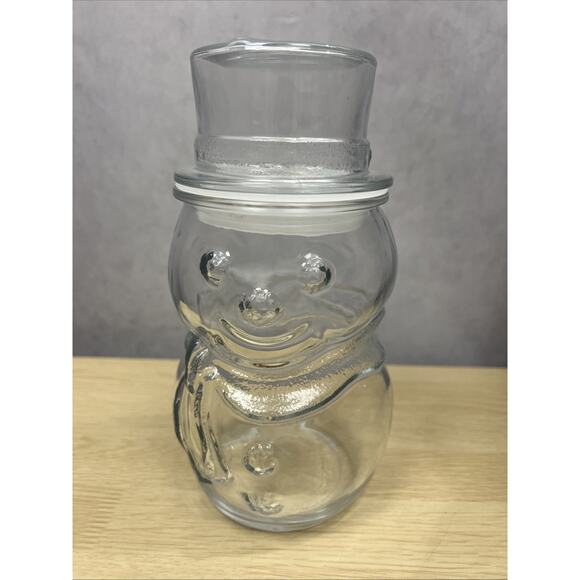 Libbey Snowman Glass Candy/Sugar/Flour Jar Lidded Holiday Christmas Container - Picture 1 of 7